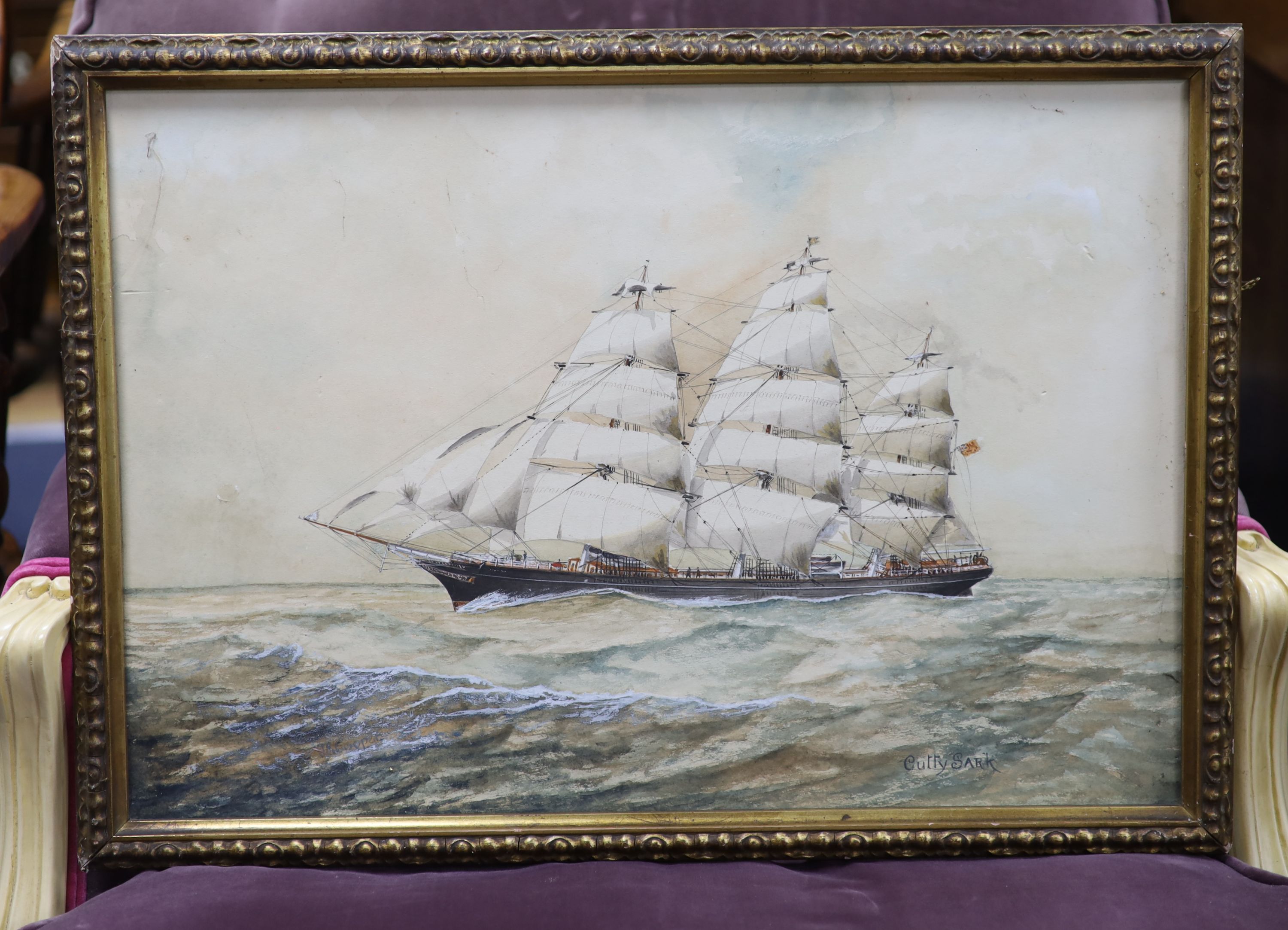 J.E. Cooper, watercolour, The Cutty Sark, signed, 37 x 54cm